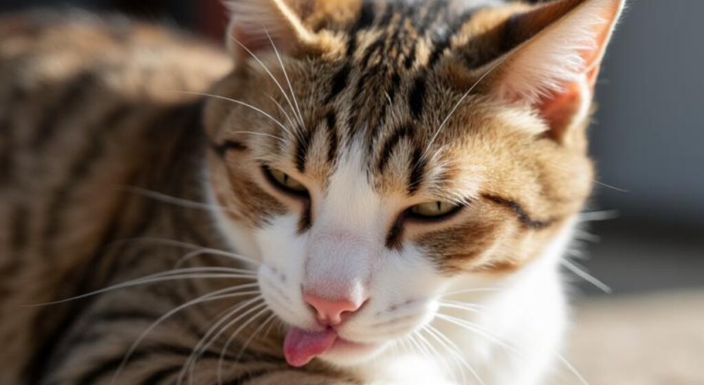 変なものを舐めてしまった猫の様子