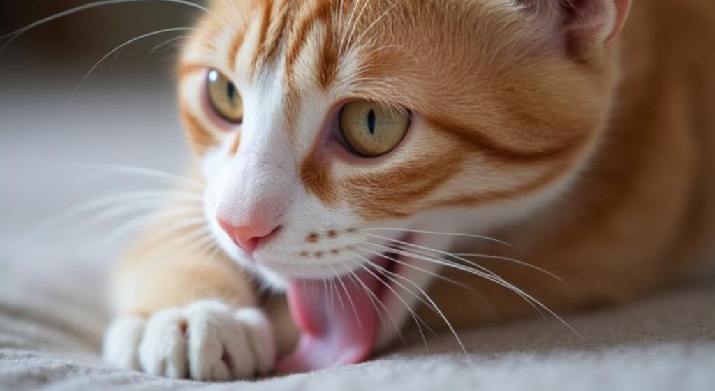 手を舐めている猫