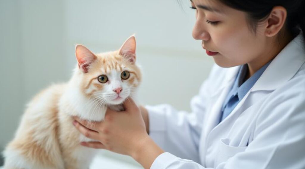 獣医が猫の様子を見ている