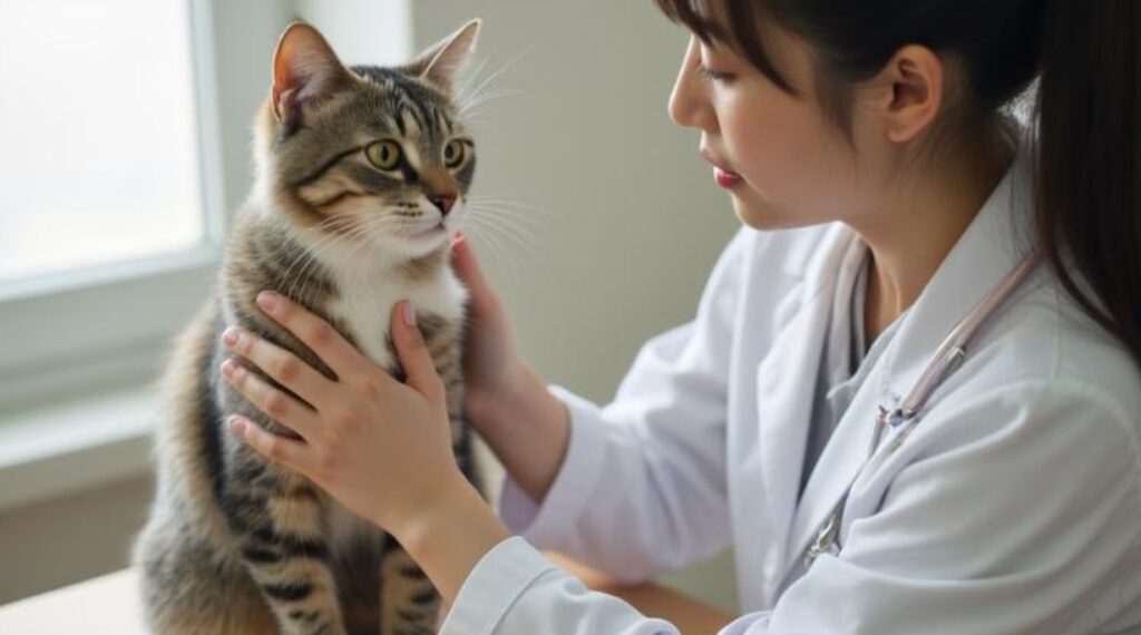 獣医が猫を診察している