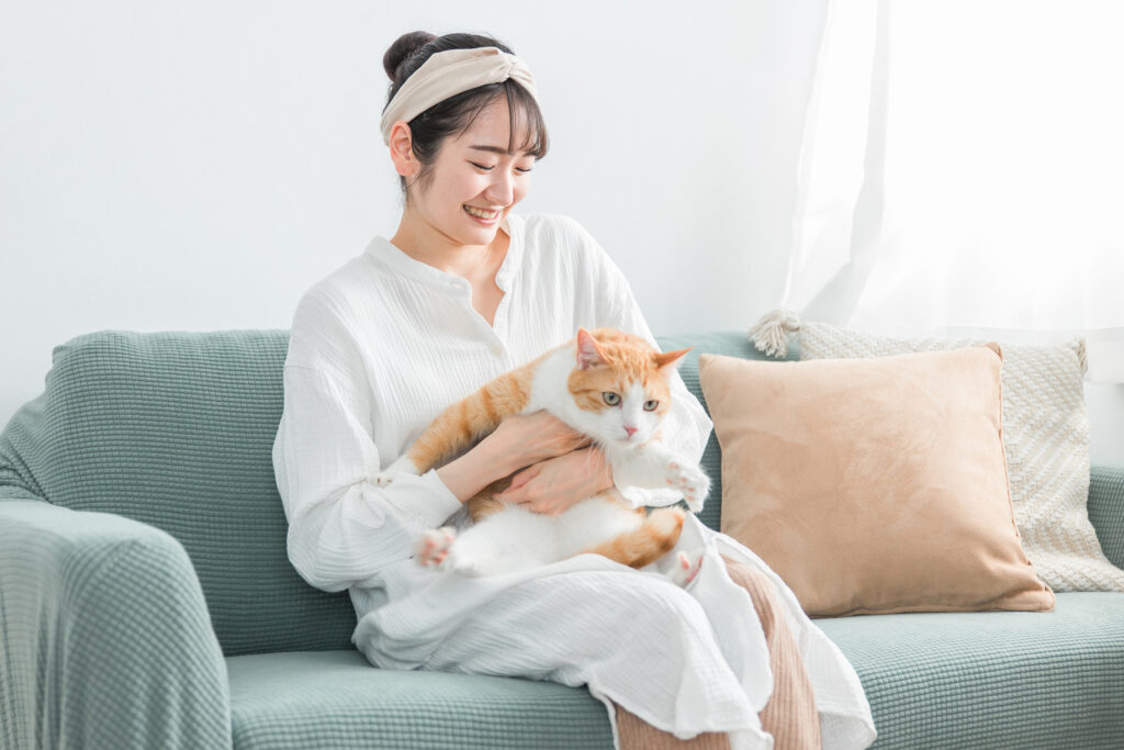 猫と遊ぶ女性