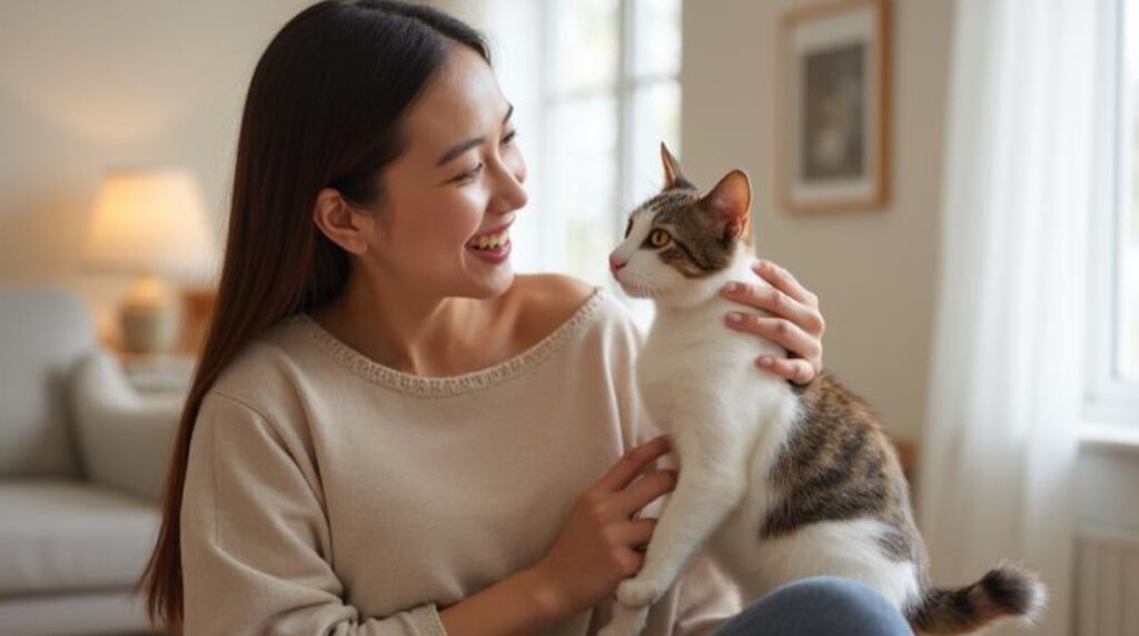 向かい合う猫と飼い主