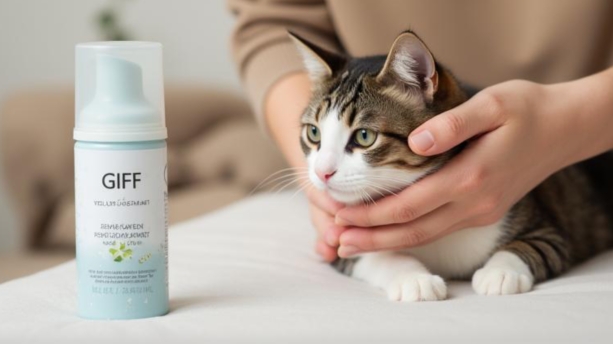 猫が消臭剤を見ている