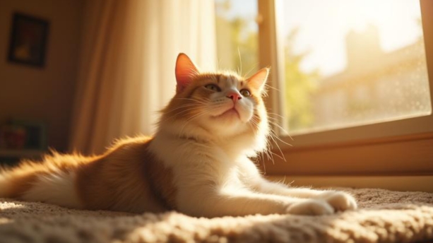 夕日を背景にくつろぐ猫