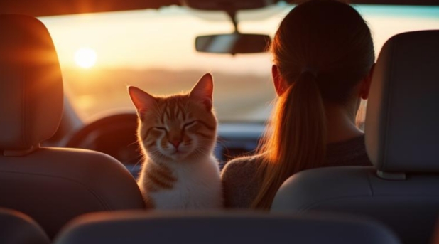 車の中の猫と飼い主