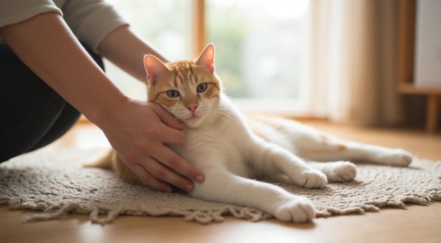 猫の撫でる飼い主