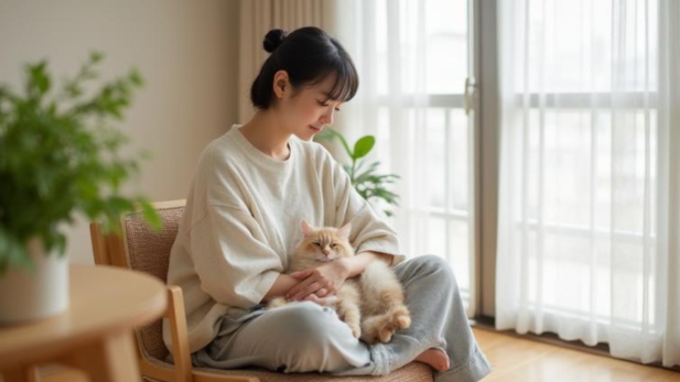 猫を抱く飼い主