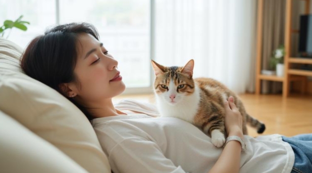 猫と寝ている飼い主