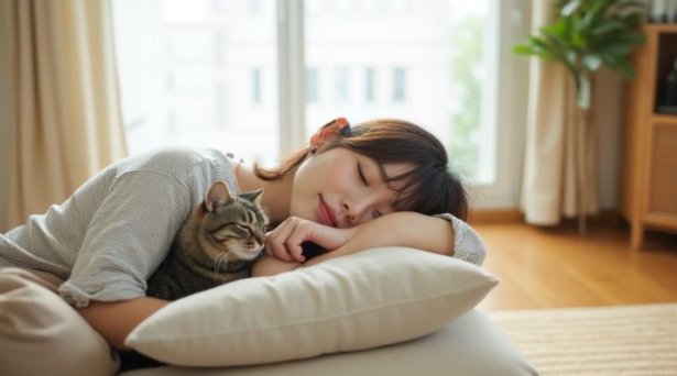 猫と寝る飼い主