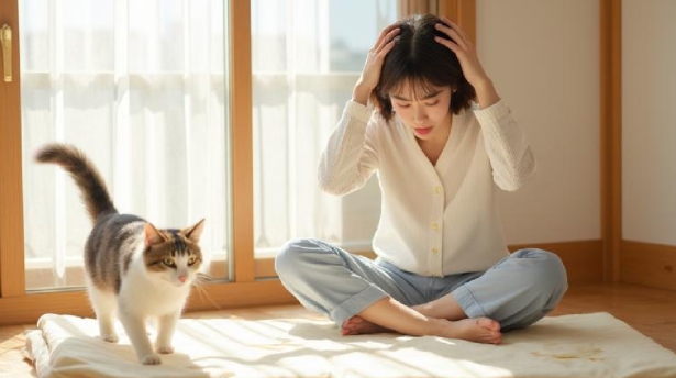 布団を見て悩んで知る猫の飼い主