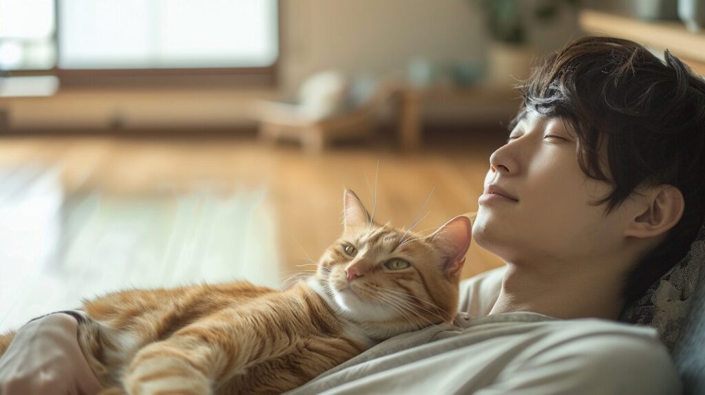 くつろぐ猫と飼い主