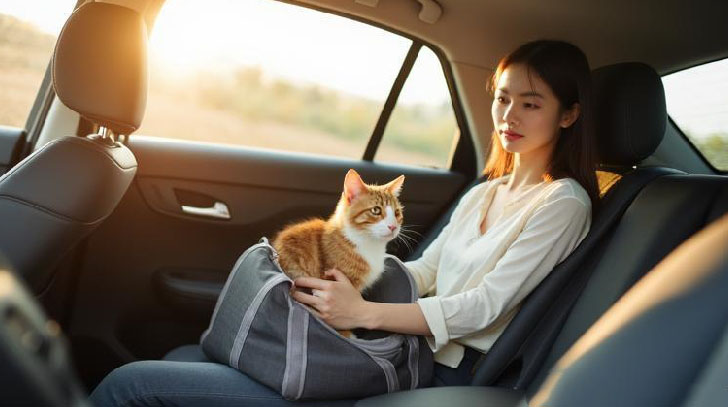 車の中の猫と飼い主