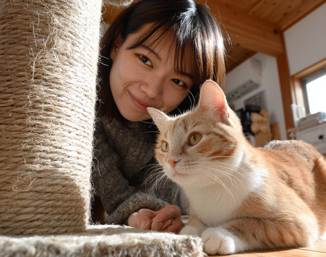 爪とぎと見る猫と飼い主