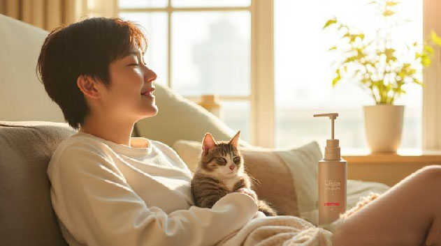 猫を抱く飼い主