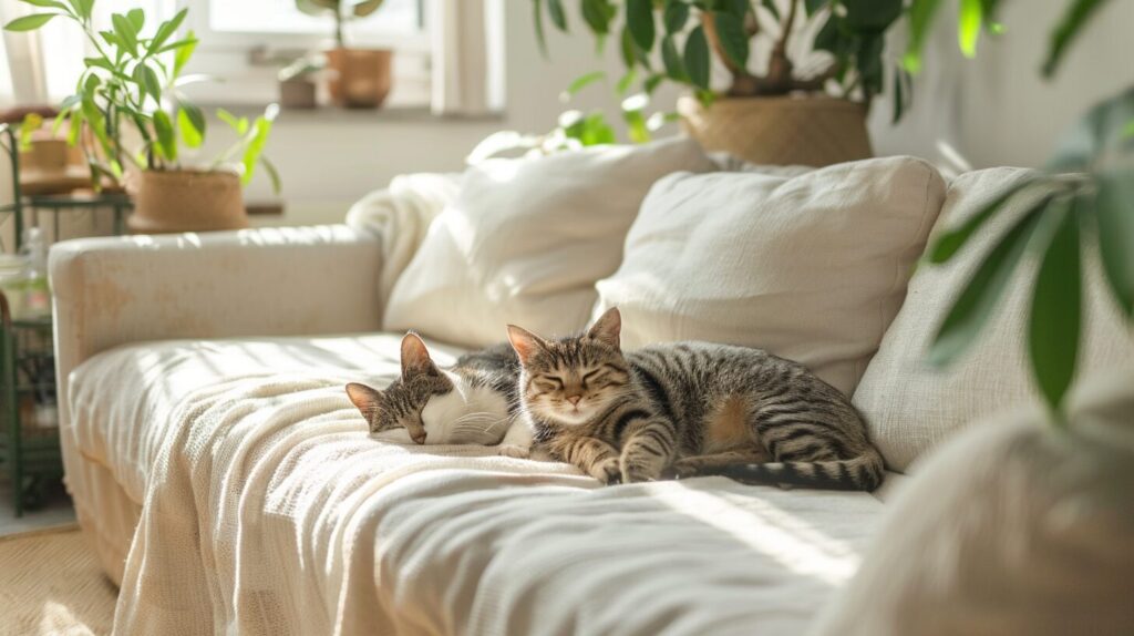 ソファーに横たわる猫