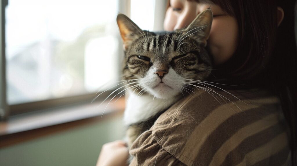 猫を抱く飼い主