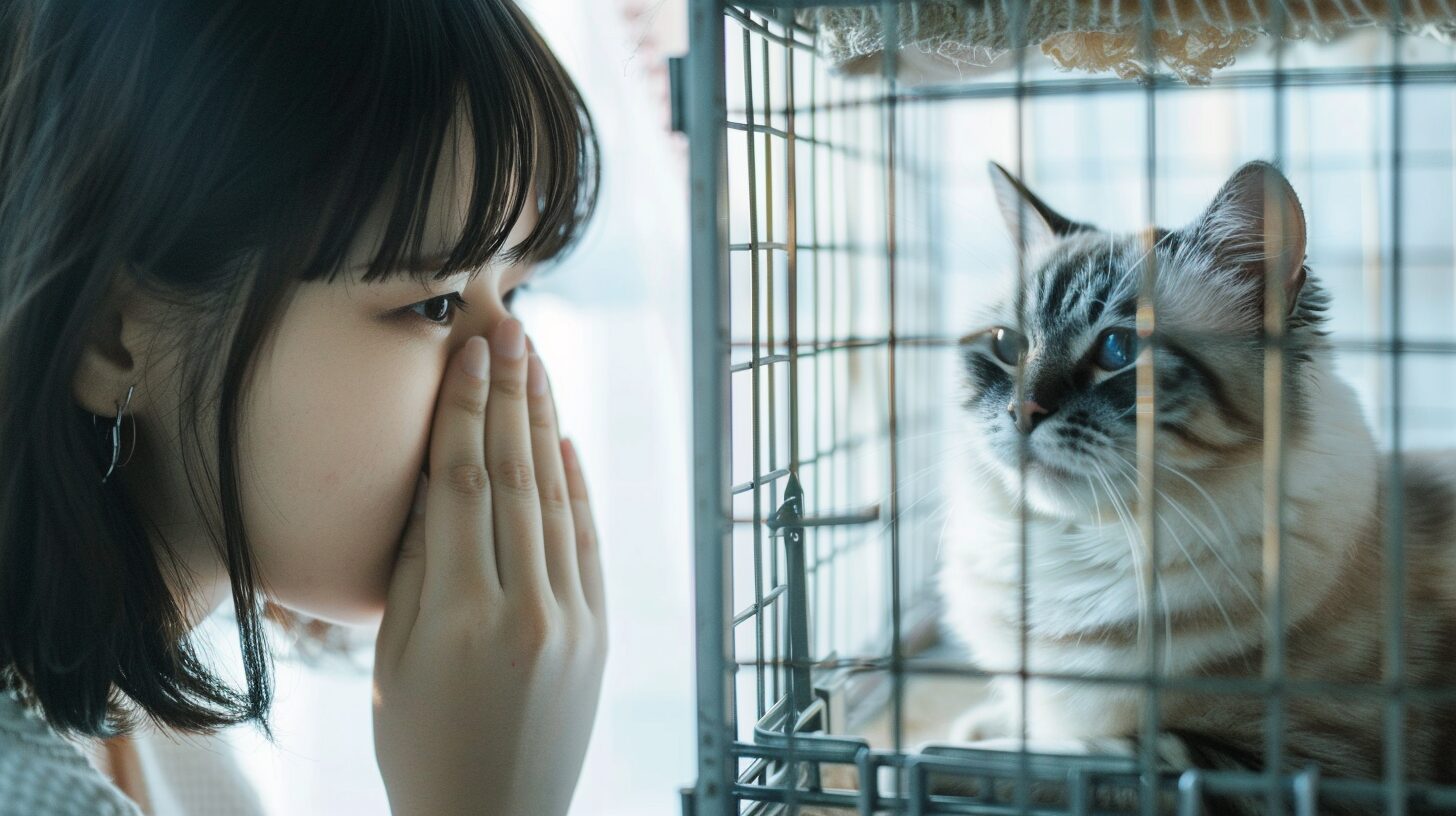 ケージの横の飼い主