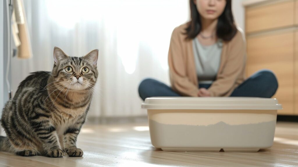 トイレの横にいる猫