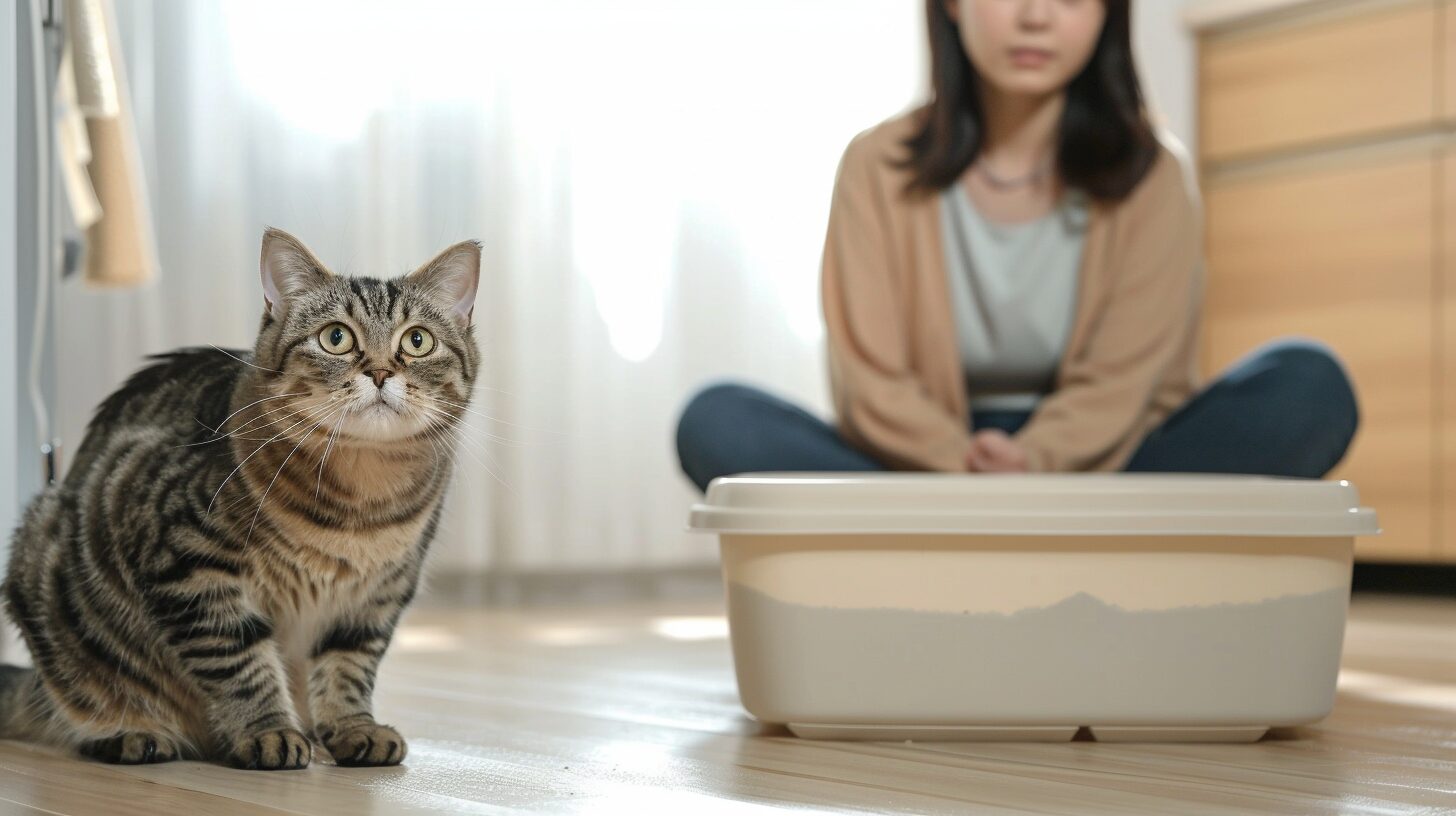 トイレの横にいる猫
