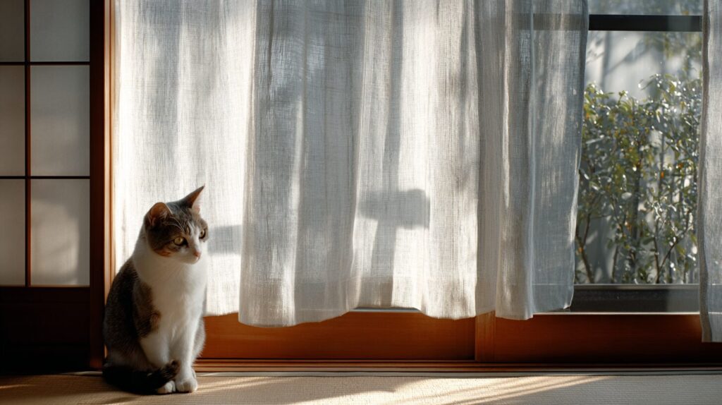 カーテン横の猫