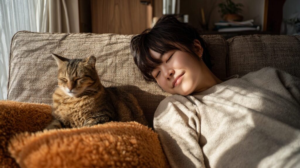 安心している猫と飼い主